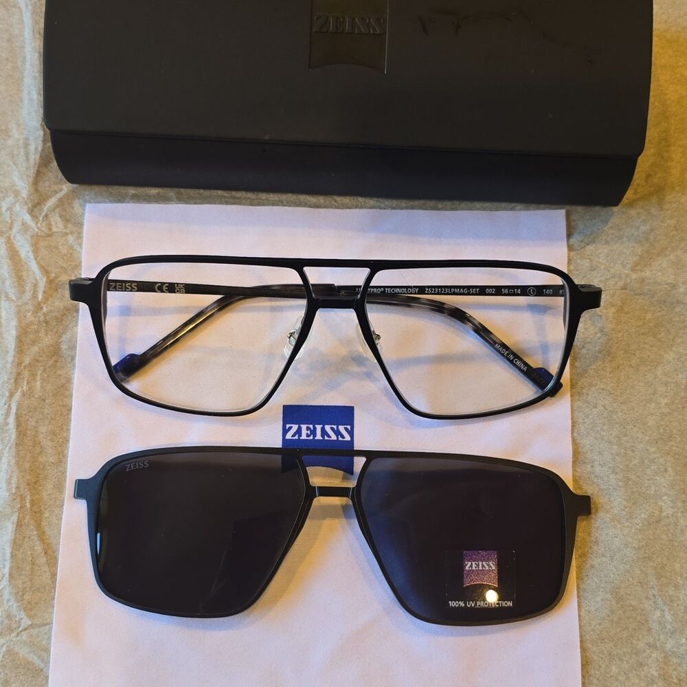ZEISS RX Eyeglass Frames w/ Magnetic Clip-On Sunglasses Black Unisex